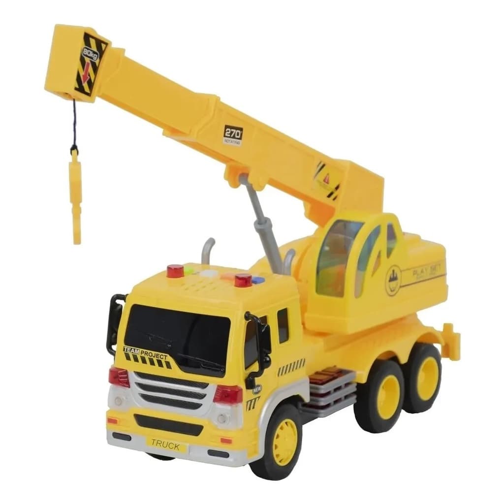 Caminhão Guindaste Brinquedo Realista Som Luzes Construção Carro Pilha Veículo Menino Infantil BBR Toys 3 Anos+