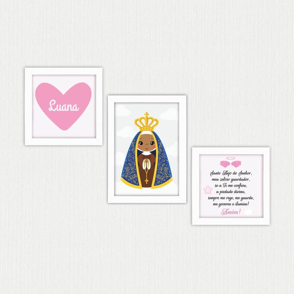 Kit 3 quadros decorativos  Menina Santa Oração Nossa Senhora