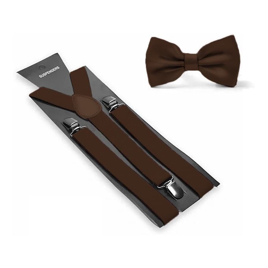 kit suspensório marrom com gravata adulto masculino e feminino