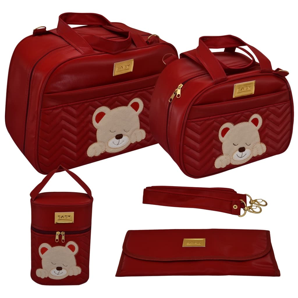 Kit bolsa mala maternidade bebê luxo 4 peças feminino