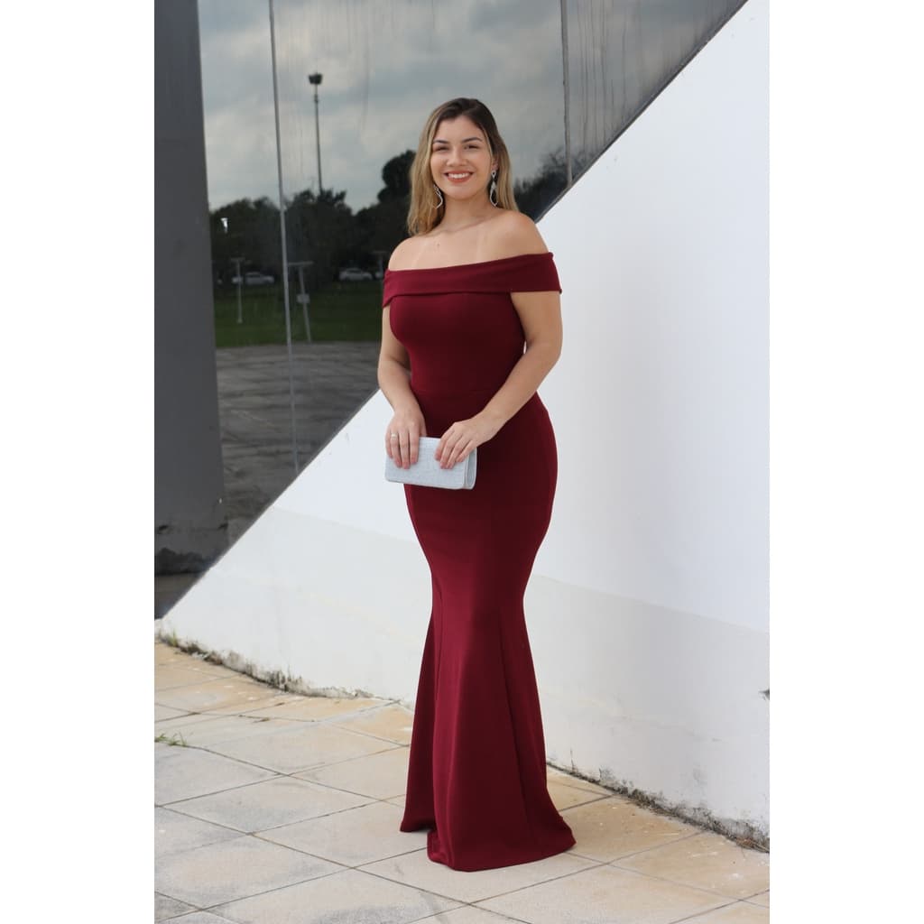 vestido festa madrinha casamento marsala longo formandas batizado formatura eventos bordô- - Pronta Entrega
