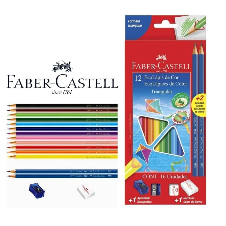 Lapis De Cor Faber Castell 12 Cores Kit+2 Ecolapis+Borracha + Apontador
