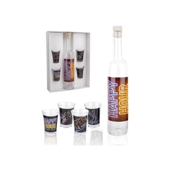 Conjunto De 4 Copos Shot Campana E Garrafa Happy Hour