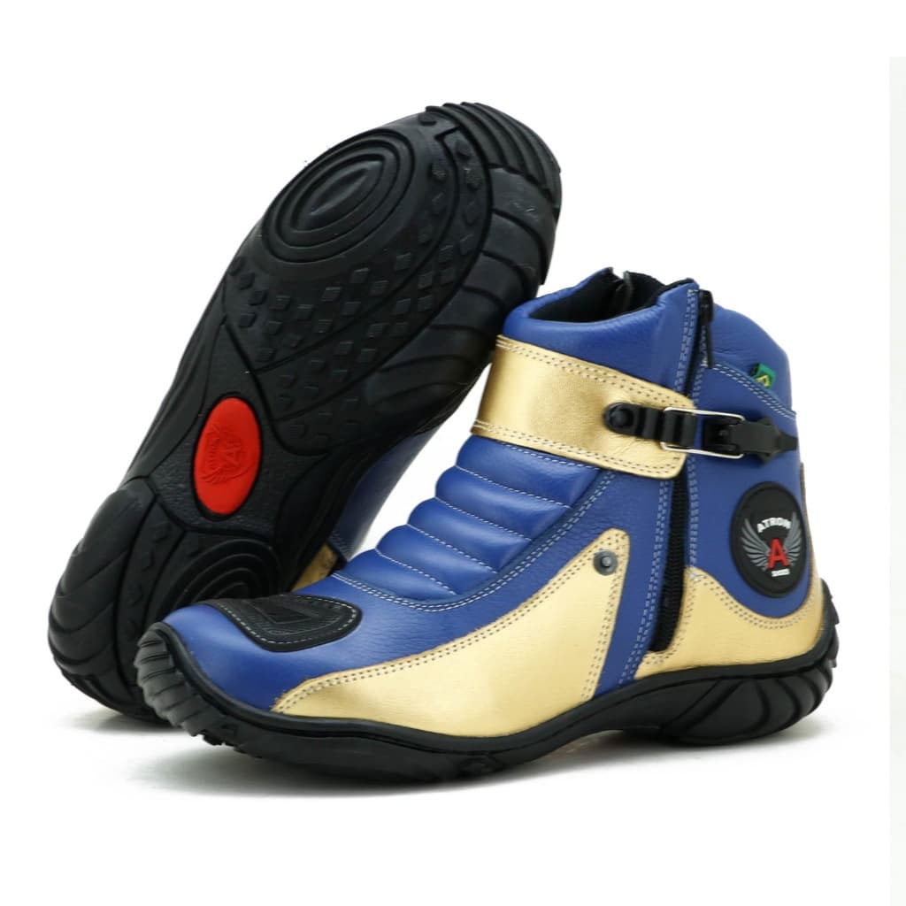 Bota Cano Curto Couro Para Motociclista ATRON 271 AZ DOU profissional