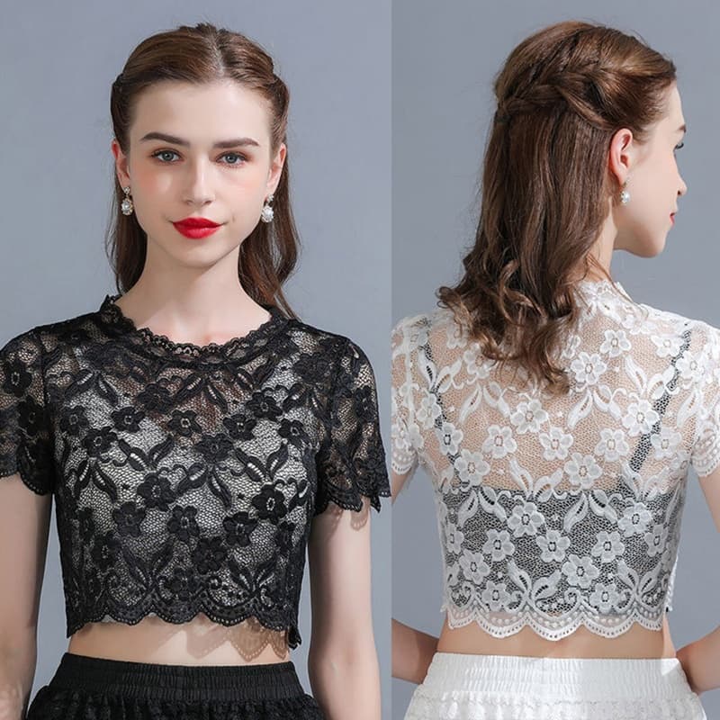 Blala Coleiras Falsas Destacáveis Floral Renda Meia Camisa Blusa Gola Fofa Para Meninas Corte Baixo Tops Roupas De Verão