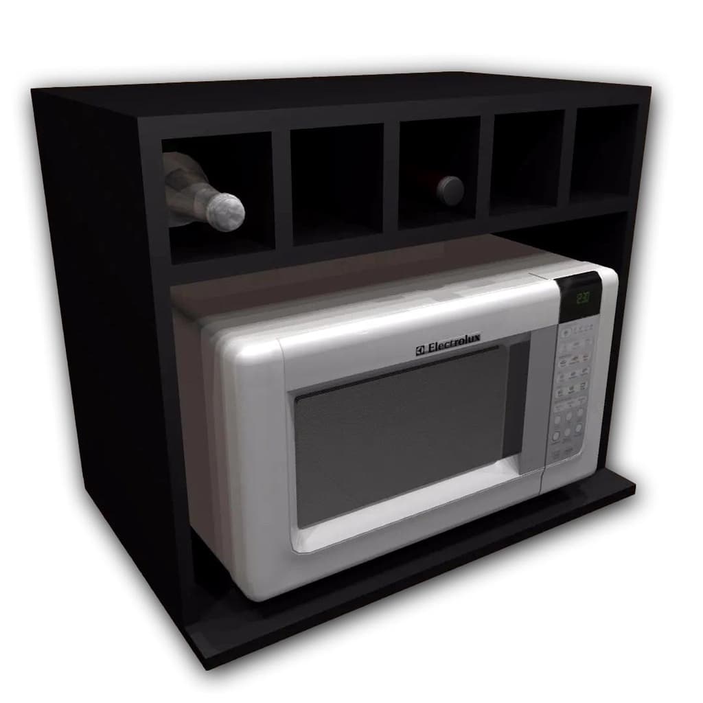 Suporte Para Microondas Com Nicho Garrafeiro Preto Cozinha MDF Suspenso