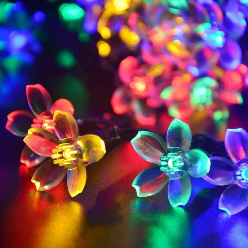 Luzes Solares De Flor De Cerejeira 5M 7M 12M De Fadas LED Ao Ar Livre Jardim Guirlanda De Flores De Rua Para Decoração D