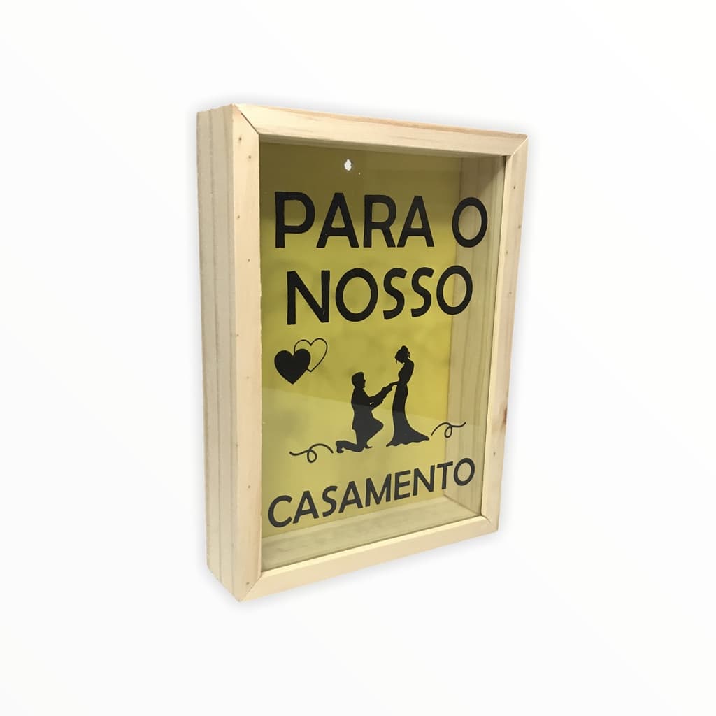 Quadro Porta Dinheiro Cofre Madeira Decoração Moeda Para Nosso Casamento