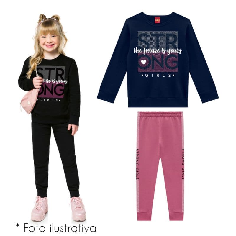 Conjunto Infantil Menina Casaco e Calça Moletom Pelúciado Kyly