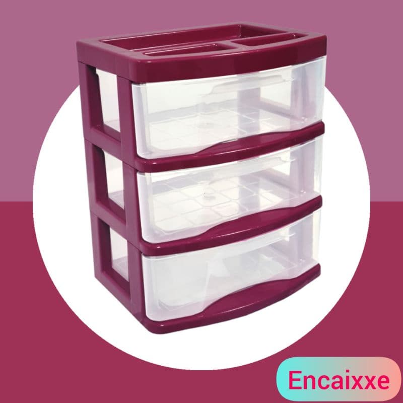 Gaveteiro de Mesa Colorido 3 gavetas Transparentes  Porta Joias   Altura 27cm