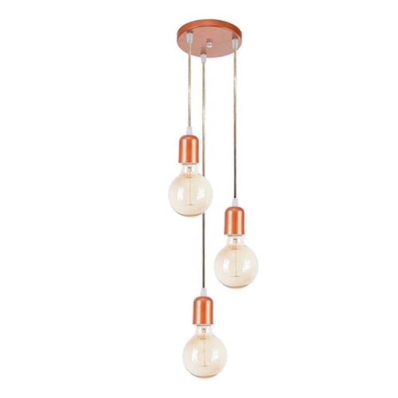 Lustre Pendente Triplo Cabo Liso Retro Vintage Industrial Rose Gold