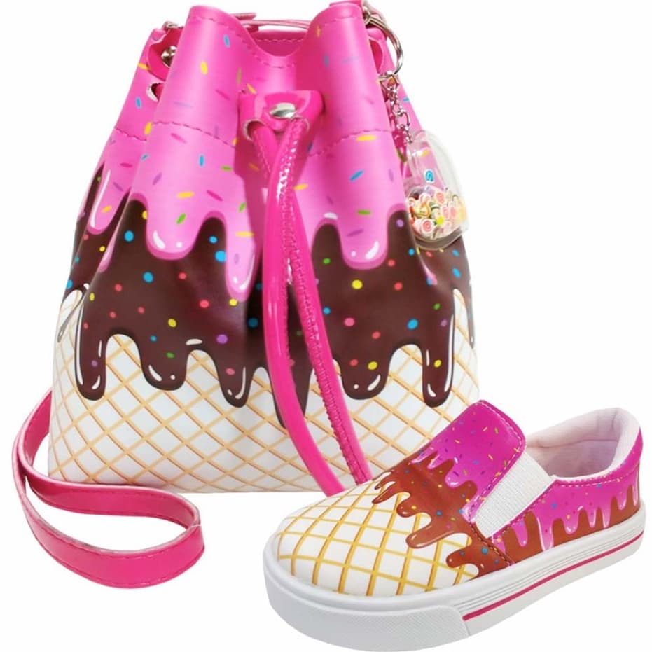 Kit Infantil Bolsa Infantil e Tênis Infantil Feminino Casual Sorvete, Tenis Infantil Menina Magicc Kids (003-067)