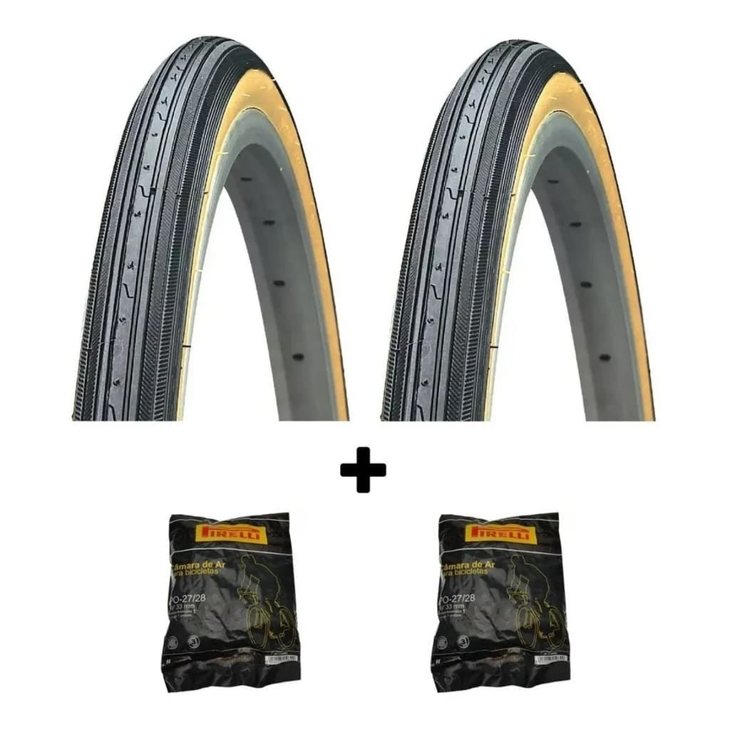 Par Pneus Bike Kenda Aro 27x1.1/4 Faixa Amarela Caloi 10 Antiga Monark + 2 Camaras