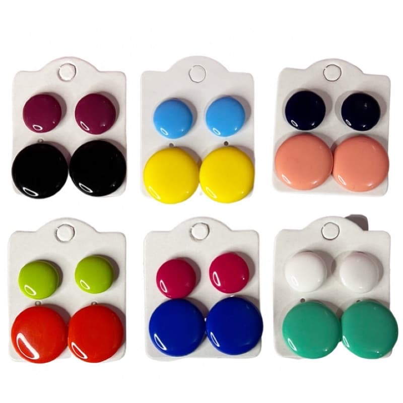 12 pares brincos botão resina meio a meio feminino coloridos moda praia tendencia dia a dia festa trabalho sortidos