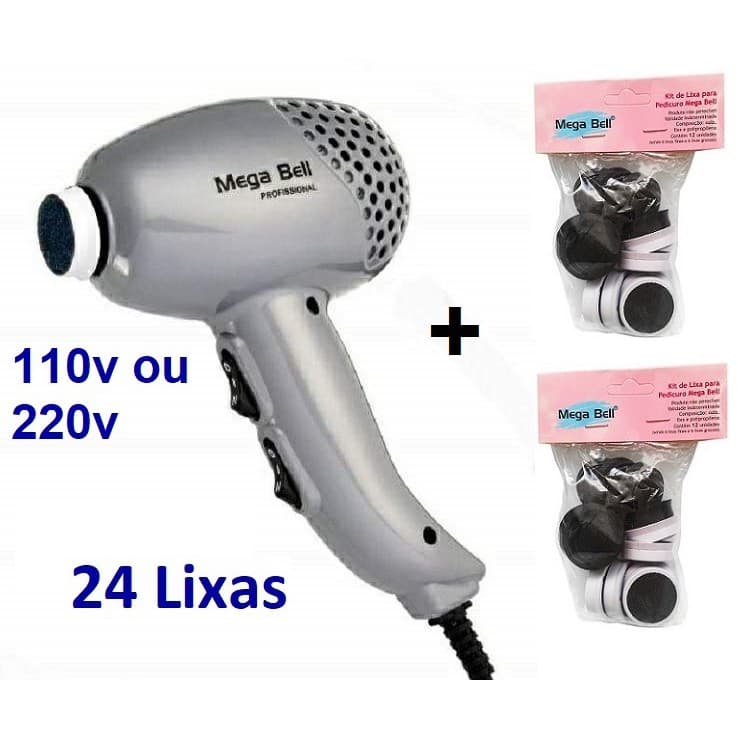 Pedicuro Elétrico Profissional Prata Esfoliador Lixa Elétrica para os Pés + 24 Lixas Descartáveis