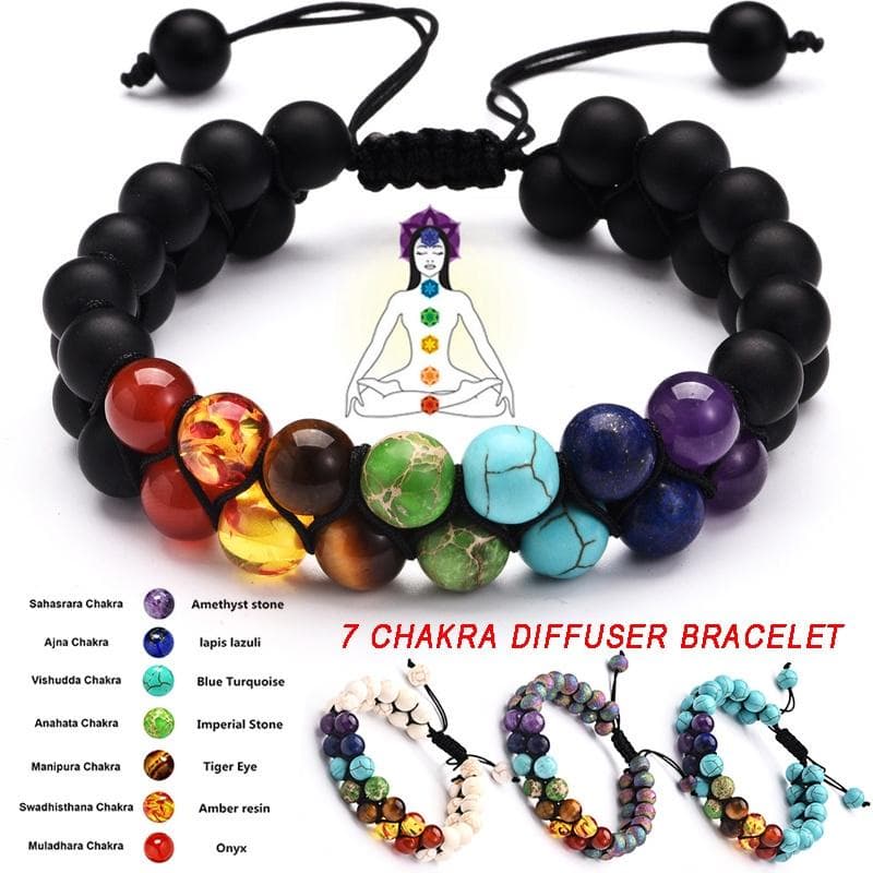 Minério De Cor Natural 7 Chakra Pulseira De Contas Duplamente Ajustável Para Mulheres Jóias Indianas