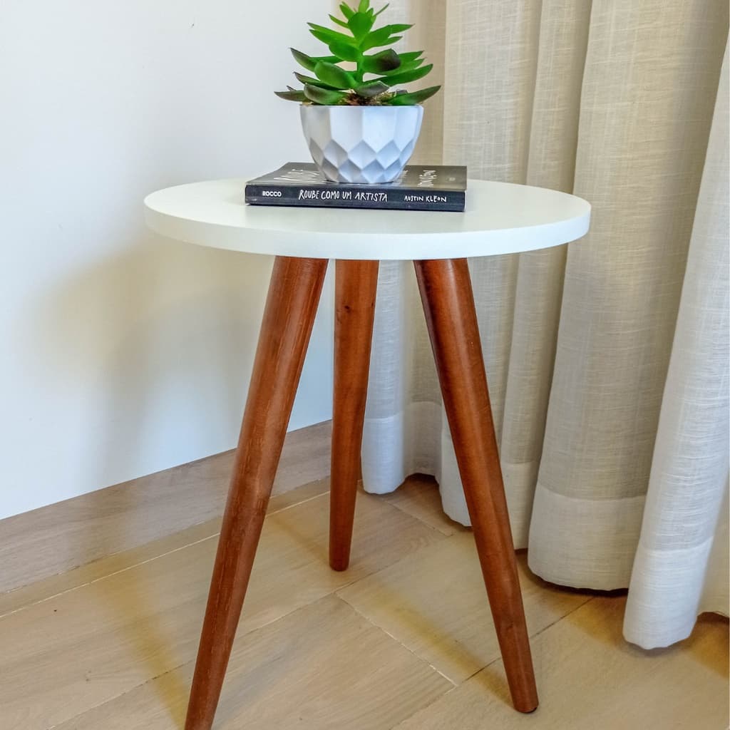 Mesa Mesinha De Centro E Canto Lateral Decoração Pé Palito Retrô Tampo Redondo Mdf