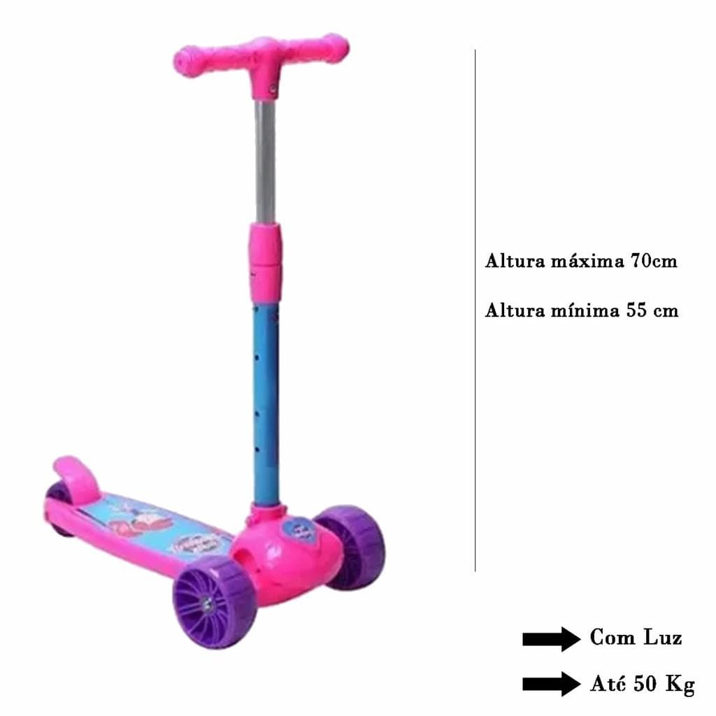 Patinete Infantil 3 Rodas Com Luz Cute Unitoys 1462 - Rosa