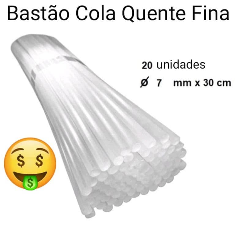 Cola Quente Fina Transparente 20 Unidades 7mm x 30cm – Bastão Longo Profissional