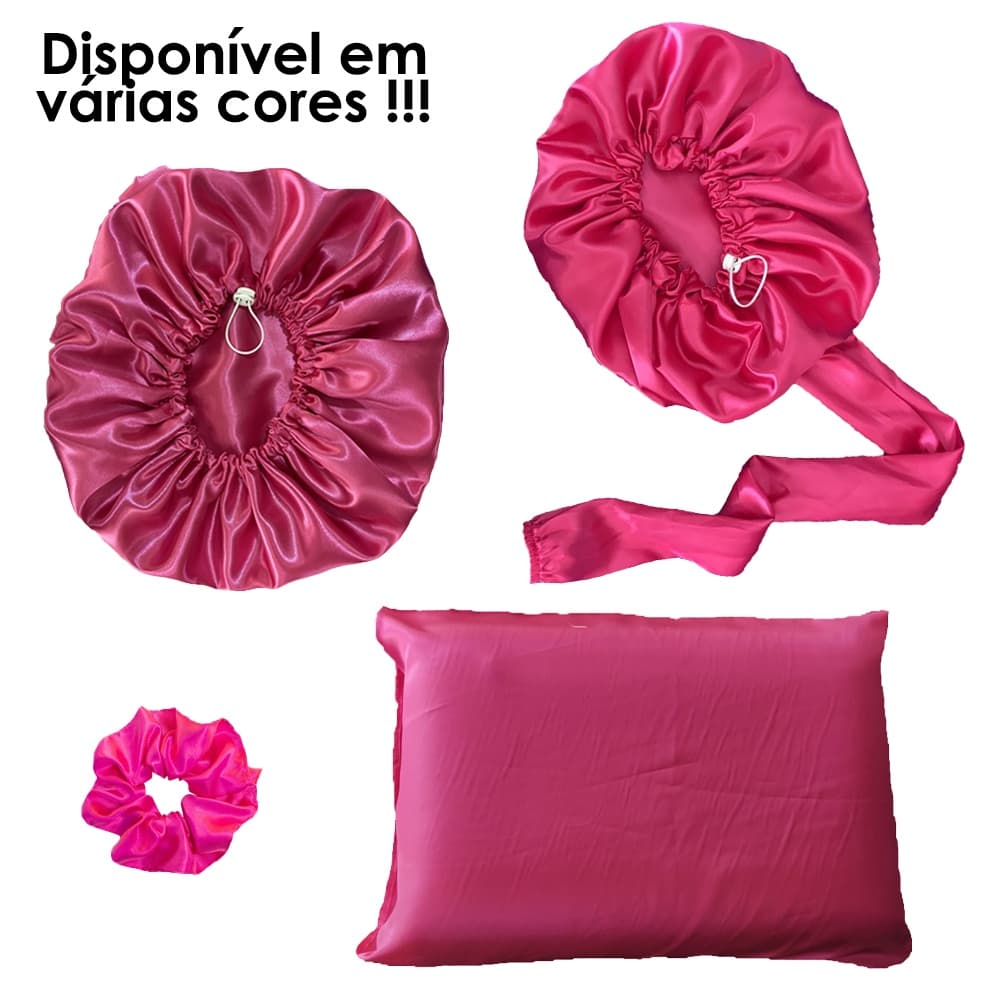 kit touca difusora + toca de cetim +1 fronha cetim + scrunchie