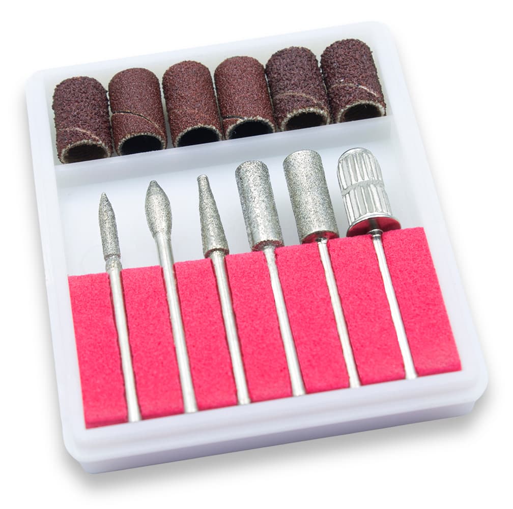 Kit 6 Brocas e 6 Lixas Refil para Lixadeira Elétrica Motor Unhas Gel Manicure Nail Designer Pedicure