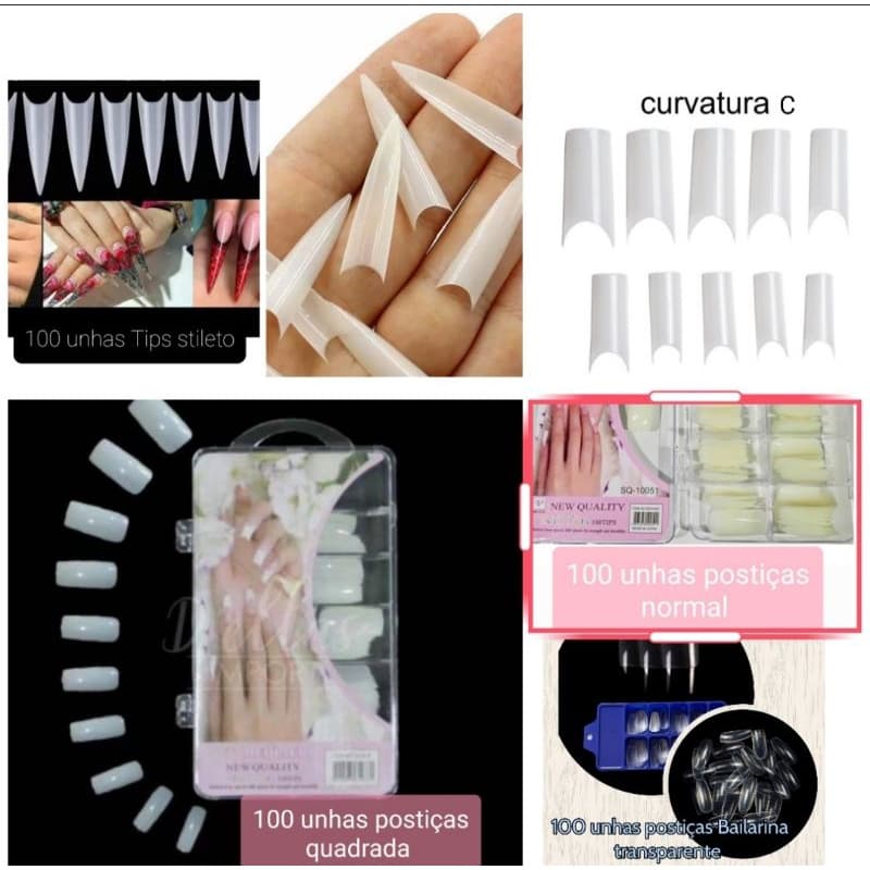 Kit 100 Unhas Postiças diversas modelos professional