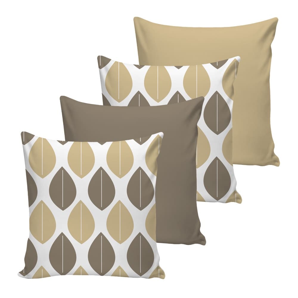 Kit com 04 Capas Para Almofada Bege Estampada com zíper - 40cm x 40cm - Decoração Sofá ou Cama