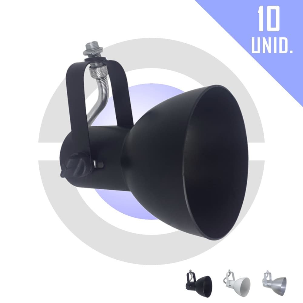 Kit 10 Spot Aluminio Direcionavel Trilho Eletrocalha PerfiladoFocal Lampada Bulbo ComumLED E27Bivolt