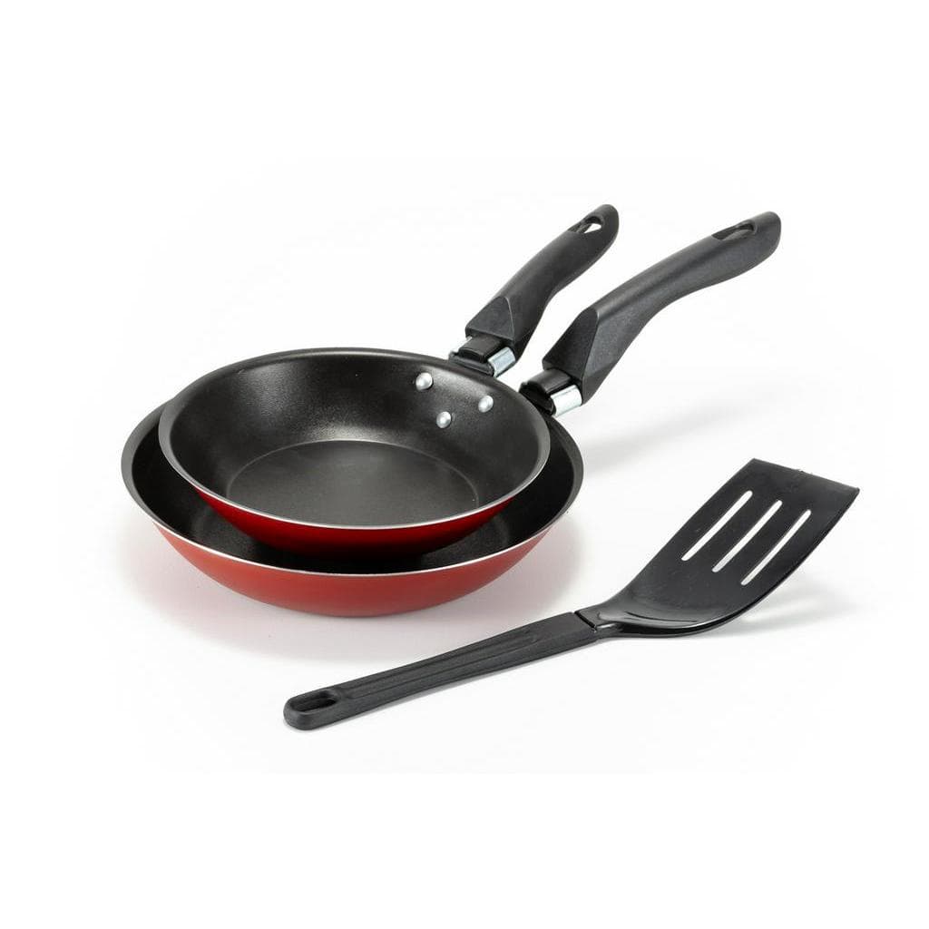 Conjunto Frigideira Francesa 16 e 20 Vermelha + Espátula Brinde Alumínio Antiaderente Perfeito Para Ovo, Omelete, Crepe e Panqueca