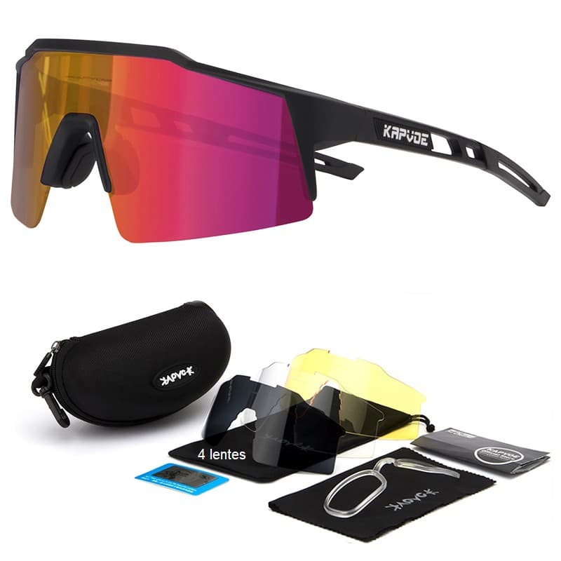 Óculos Ciclismo 4 Lentes Proteção UV400 TR90 c/ Adaptador de Grau Miopia Bike Esportes Mtb Speed
