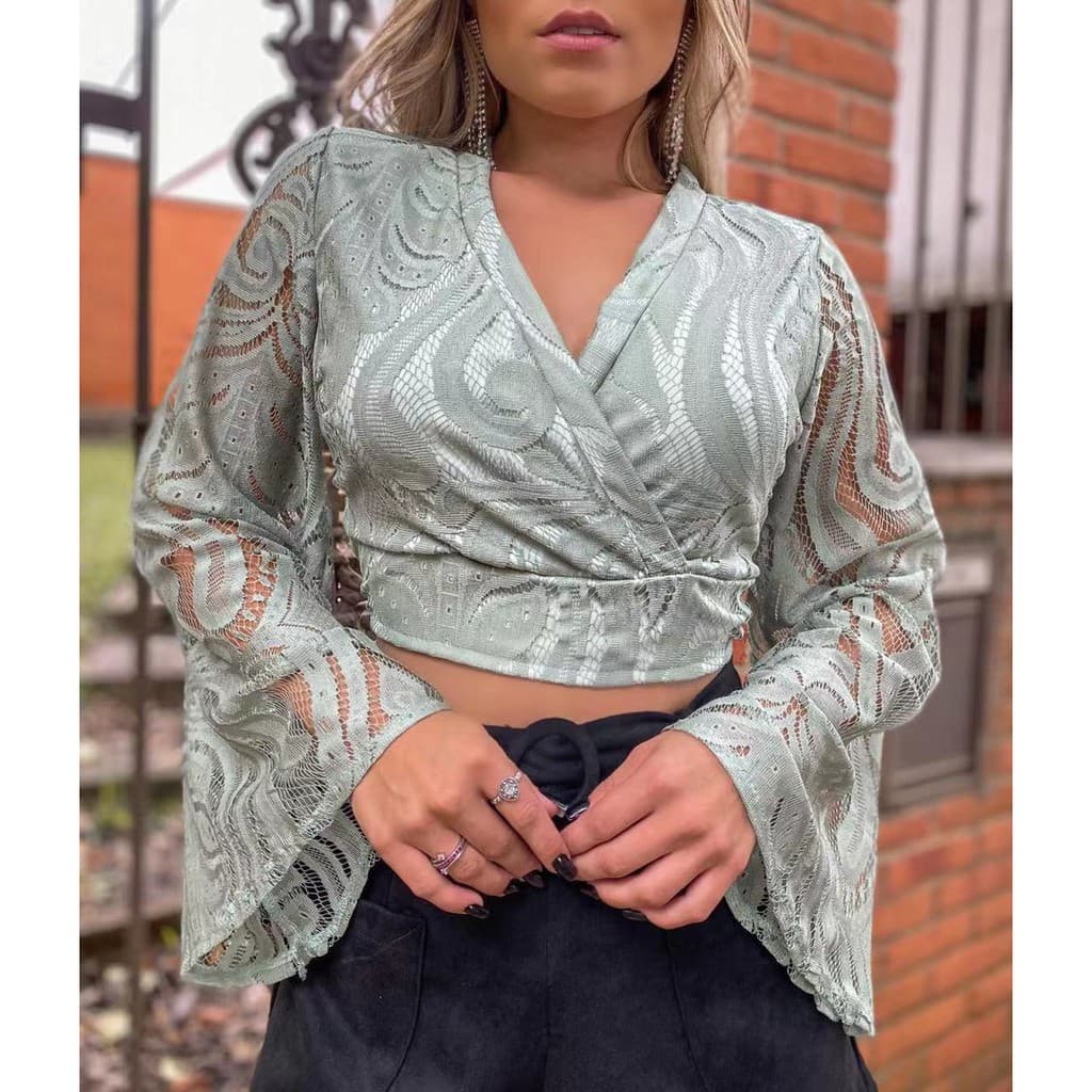Cropped Manga Longa/cropped Outono Inverno/cropped De Renda/m6766