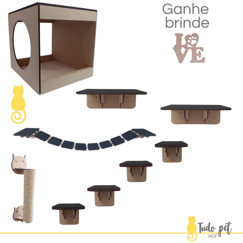 Kit Playground Para Gato Pet Com 9 Peças Kit Play Com Arranhador Brinquedo Gato