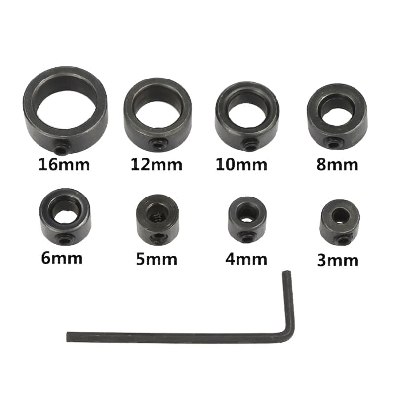 8 Pçs Broca Eixo Profundidade Parar Anel Posicionador Colar Conjunto Ferramenta Localizador 3/4/5/6/8/10/12/16mm Carpint