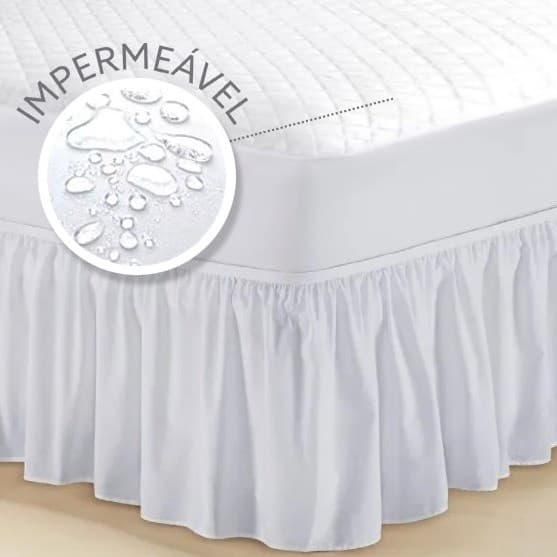 Conjunto Capa para Colchão Impermeável Matelada Casal + Saia box Casal Branco