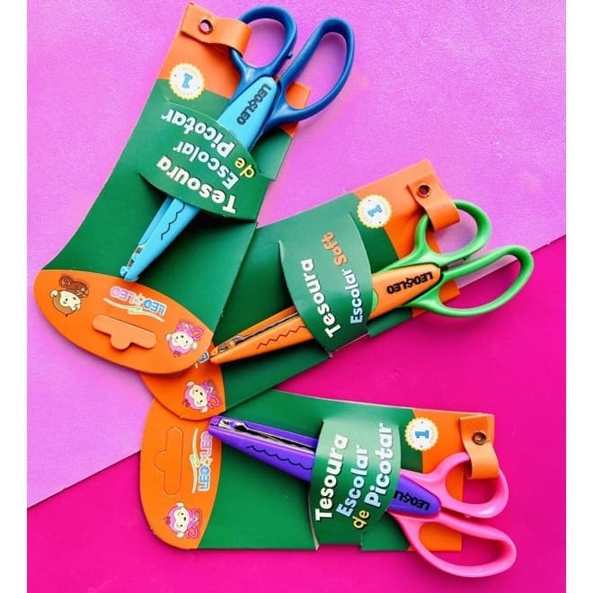 Tesoura Escolar De Picotar Zig Zag ou Onda Leo&leo Tesoura Escolar Papelaria