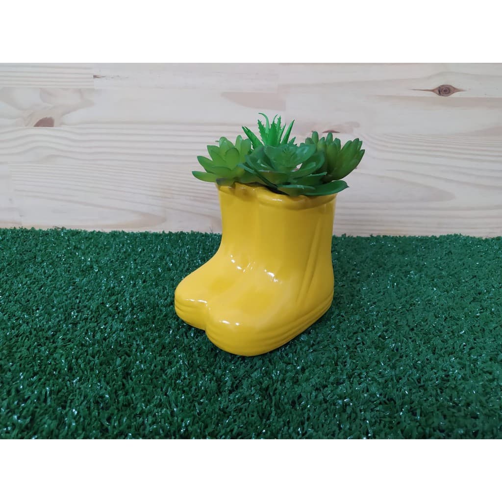 Vasinho Botinha Cerâmica Pintado Decorativo Amarelo