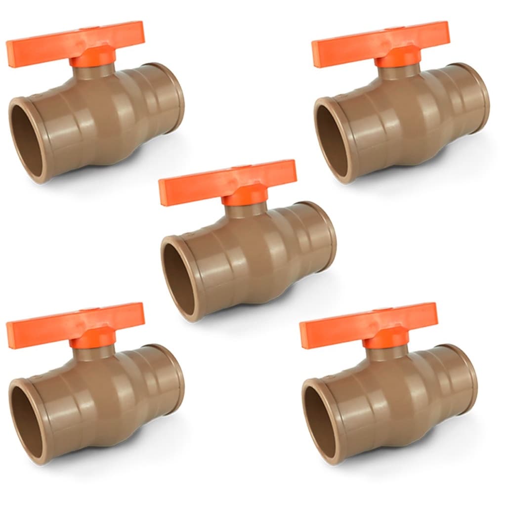 5x Registro De Esfera 25mm (3/4) Soldável PVC Monobloco Marrom