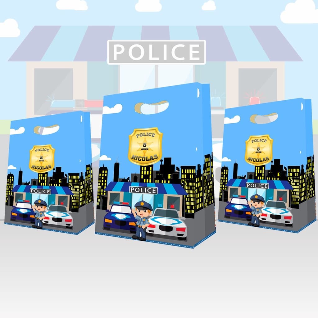 10 Sacolinha Policial Sacola Surpresa Lembrancinhas Personalizadas Com Nome e Idade