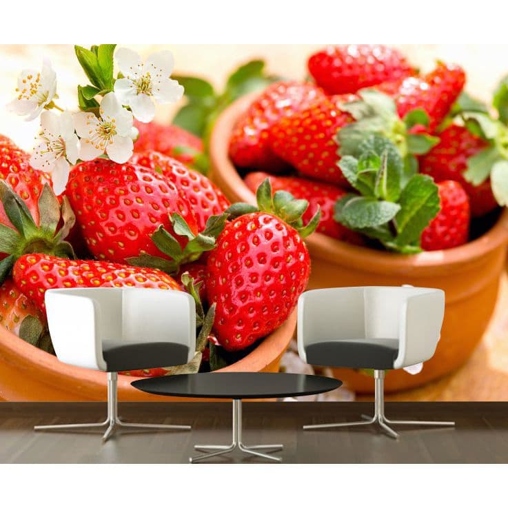 Papel De Parede Adesivo Cozinha Morango Frutas Comida Gg498