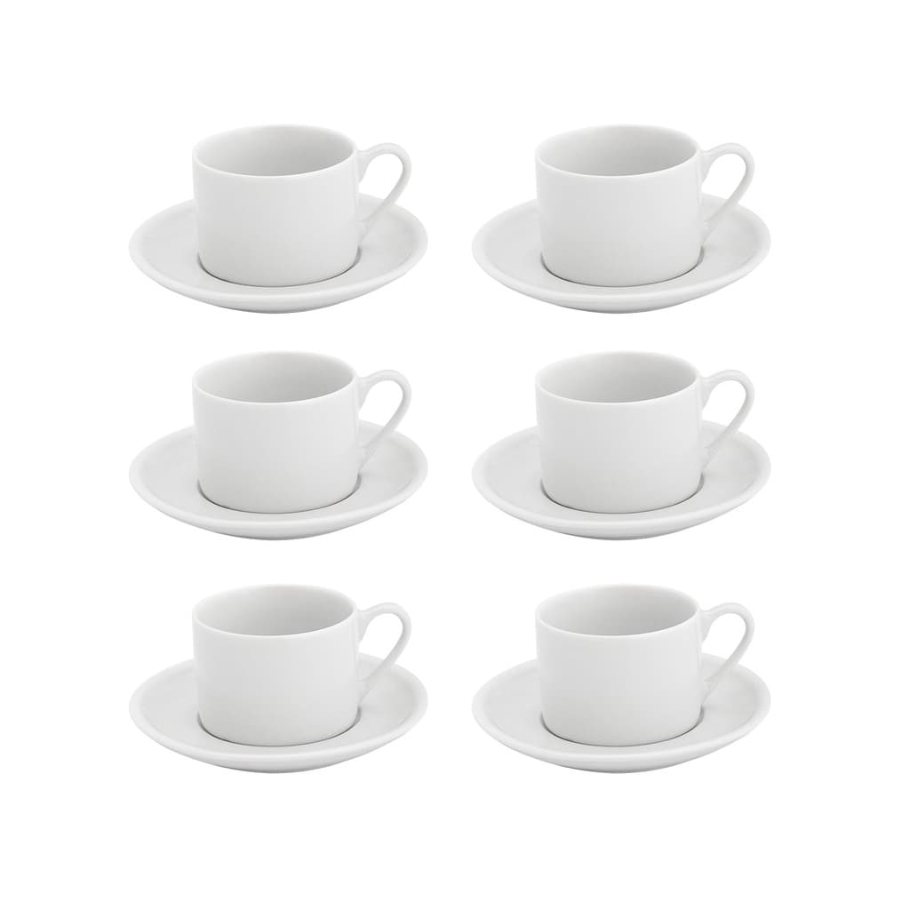 Conjunto de Chá 6 Xícara de chá 170 ml com pires Porcelana Branca Cantinho do Café Grande
