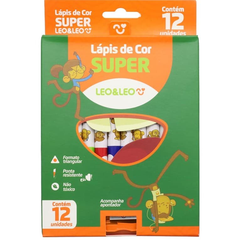 Lapis de Cor 12 Cores Jumbo Super  Leo Leo Lápis de cor