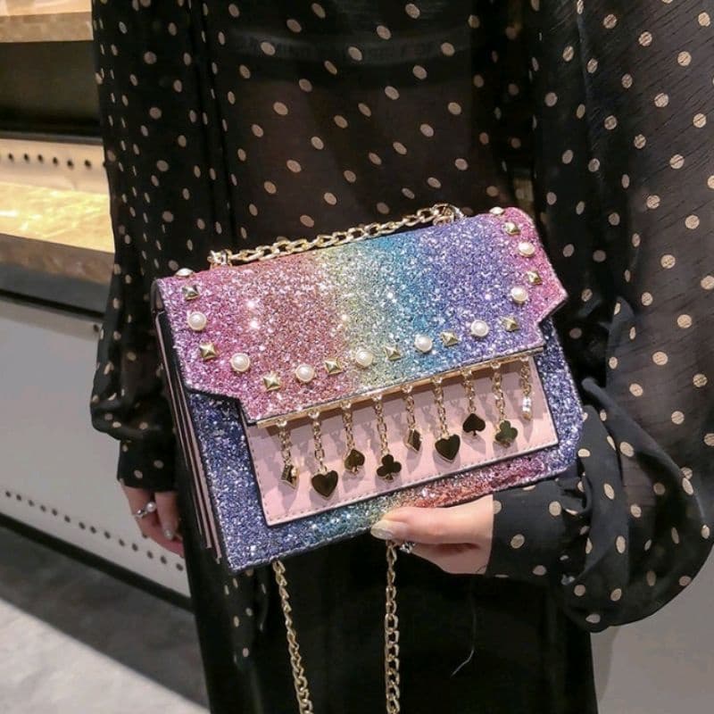 Bolsa Luxo Glitter- Colorida/ Bolsa com pedraria