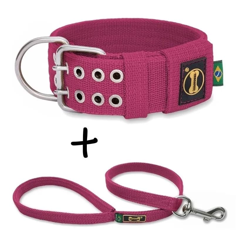 Coleira Cachorro Grande Forte + Guia 80cm (Pink) Tradicional