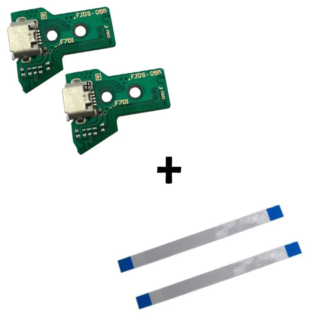 Kit 2 Placa Usb Ps4 jds-055 050 + 2 Cabo Flat 12 Vias para Controle PS4