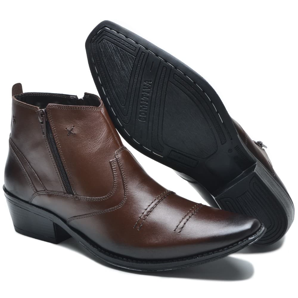 Bota Masculina Cauntry Com Zíper em Couro Cla-Cle Café