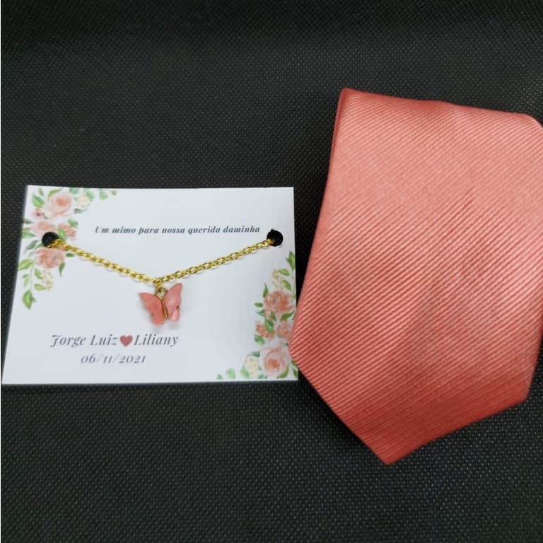kit padrinho com pulseira para madrinha e gravata cor coral para casamento
