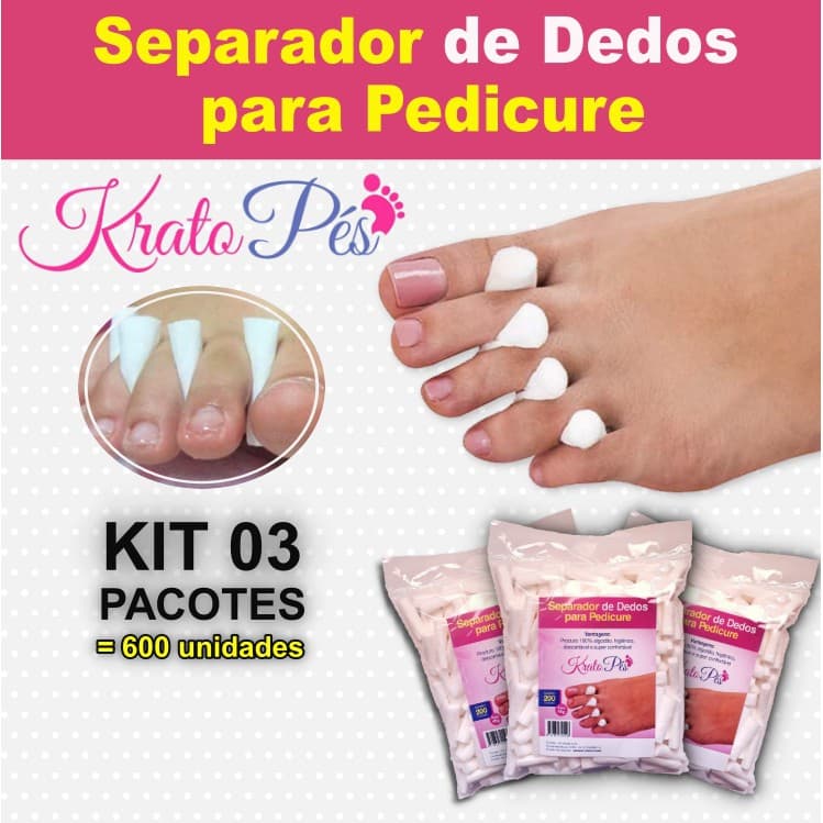 KIT Separador de dedos 100% algodão [Kratopes] - com 200 unidades/pacote (kit com 03 pacotes)