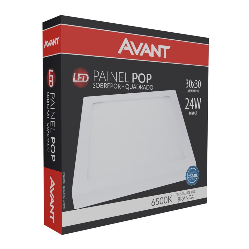 Kit 10 Painel Led 24W Sobrepor Quadrado Avant