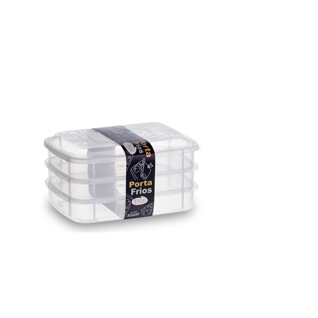 Pote Porta Frios 3 Peças Retangular empilhavel transparente