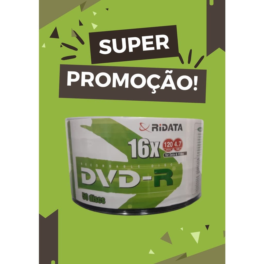 100 Mídia Virgem Dvd-r Ridata Ritek Logo Dvdr 4.7GB 120min